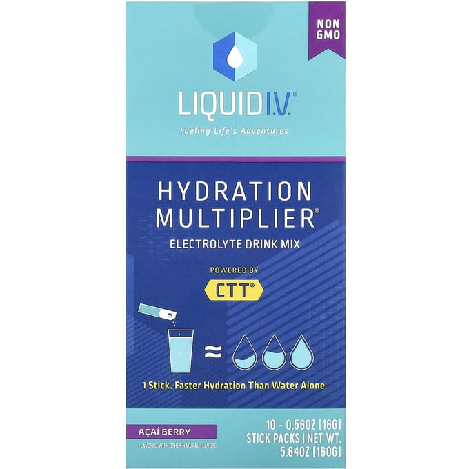 Liquid IV, multiplicateur d'hydratation, mélange pour boisson électrolytique, baies d'açaï, 10 sachets, 16 g (0,56 oz) chaque