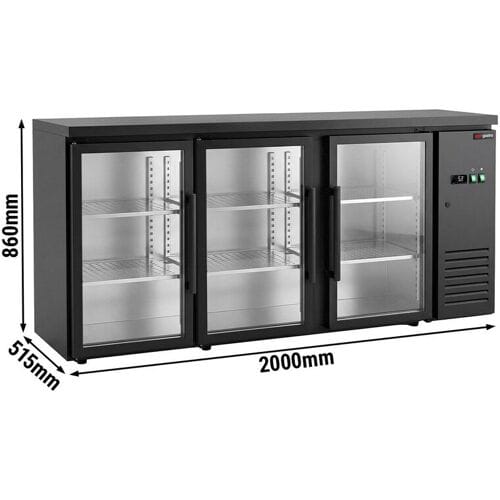 GGM Gastro Bar- & Getränkekühltisch Premium - 2000mm - mit 3 Glastüren & RGB-LED Licht