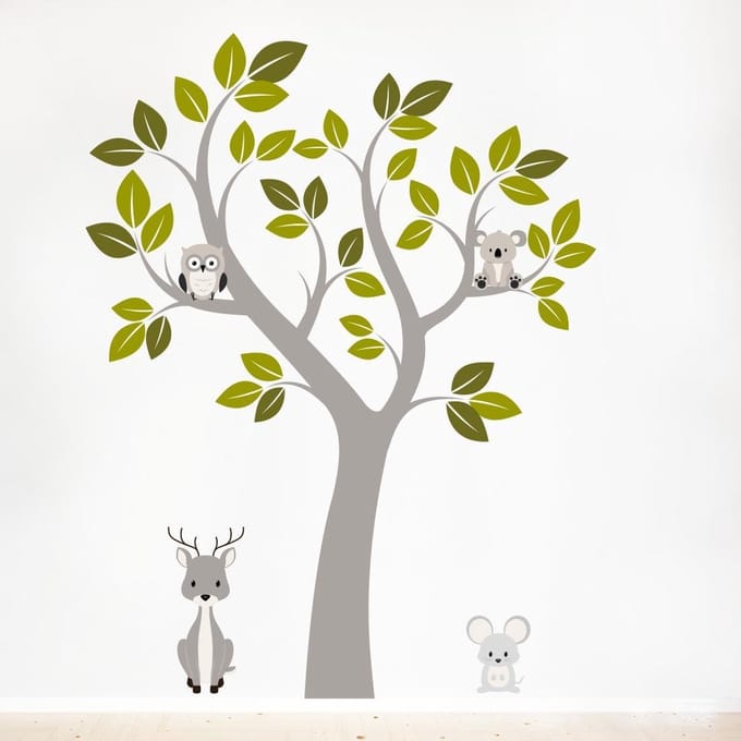 Muurstickers babykamer boom met dieren