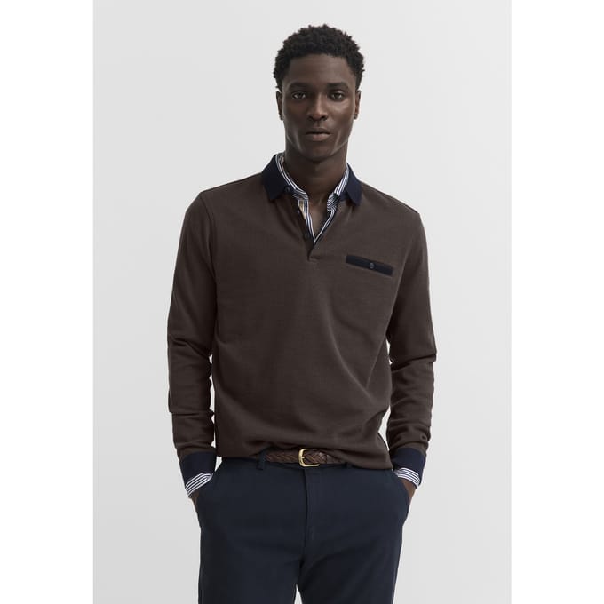 Bugatti Herren Poloshirt met borstzak en contrasterende strepen