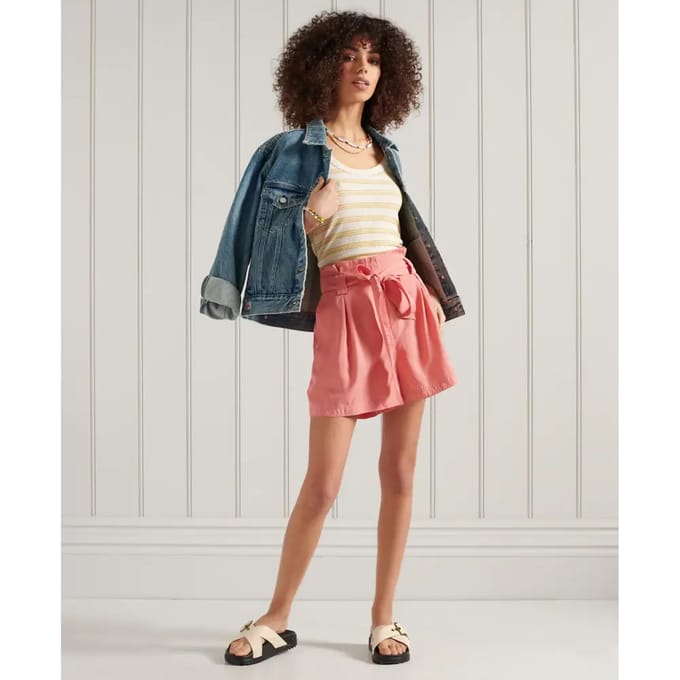 Superdry Desert Paper Bag Shorts Roze Grootte: 38