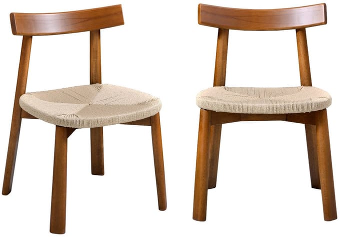 sweeek - Set van 2 scandinavische stoelen van rubberhout met zitting van touw - tilda