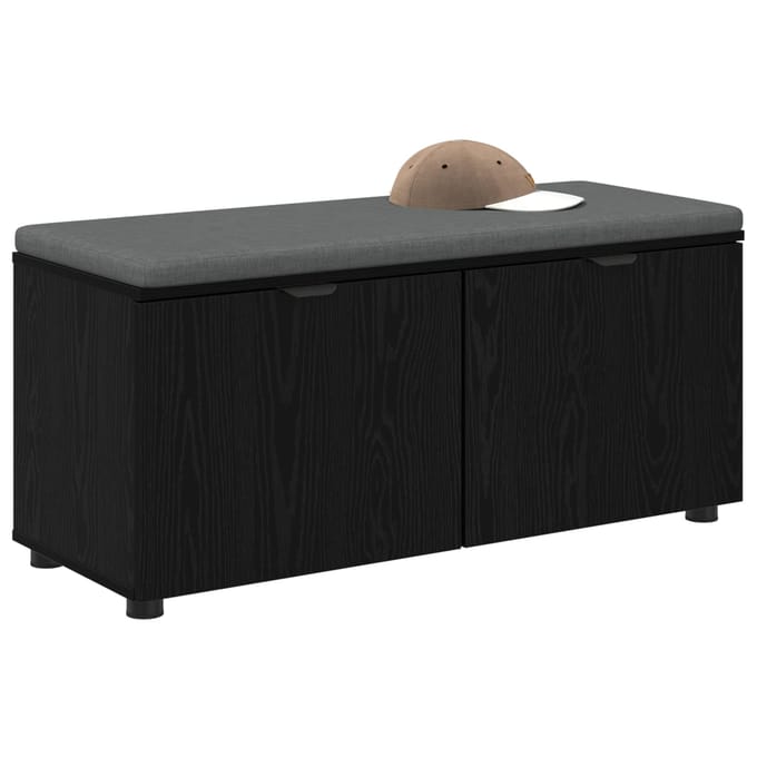 vidaXL - Hallenbank - Zwarte - Eik - 100 - x - 38 - x - 46 - cm - Geengineerd - Hout - en - Stof