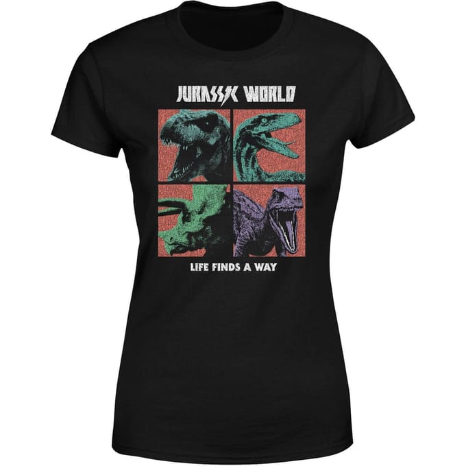 Jurassic Park World Four Colour Faces Women's T-Shirt - Zwart - M