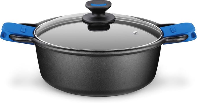 Gegoten aluminium antiaanbakpan met glazen deksel - 28 cm