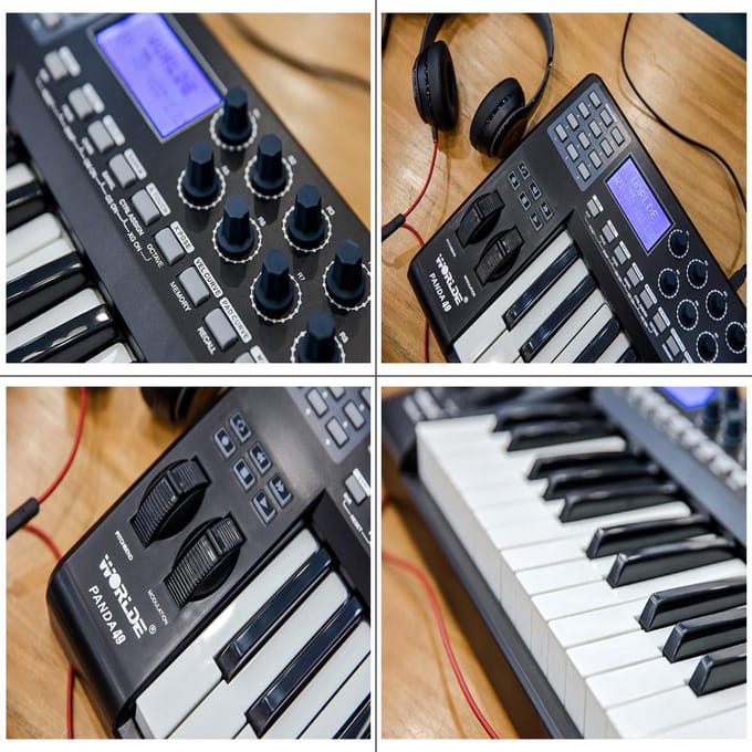 WORLDE PANDA49 draagbare 49-toetsen USB MIDI-toetsenbordcontroller 8 RGB kleurrijke triggerpads met achtergrondverlichting gray