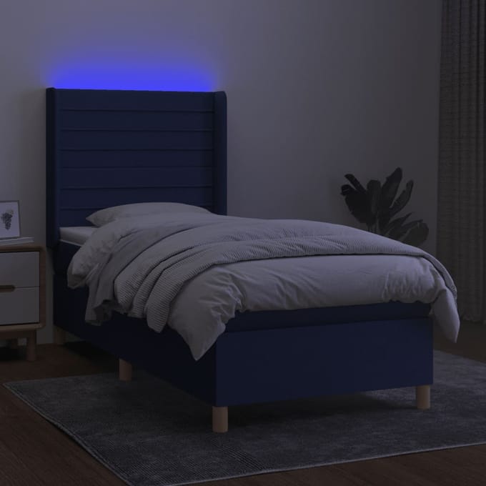 vidaXL - Boxspring - met - matras - en - LED - stof - blauw - 100x200 - cm