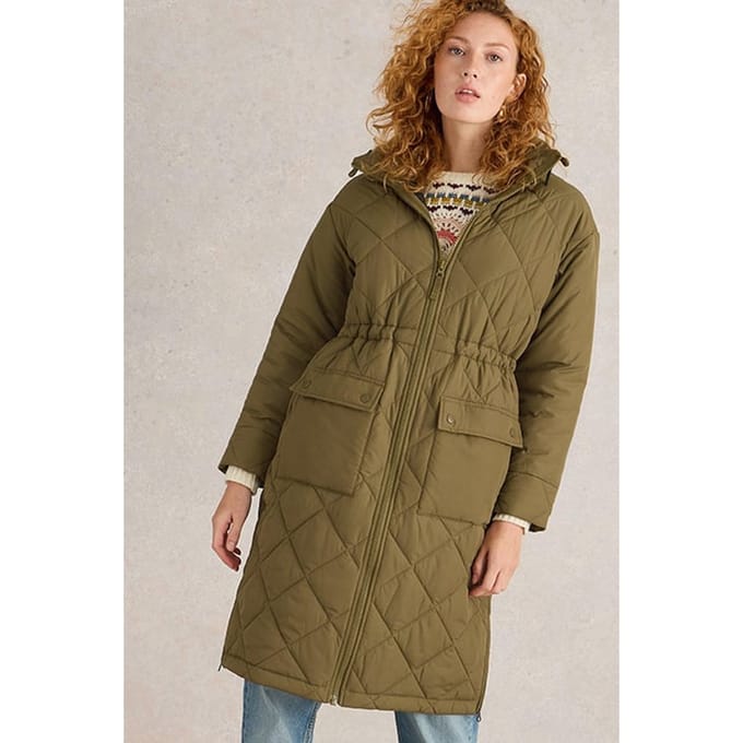 White Stuff Lorena Quilted Coat Khaki Green Taglia: 10 REGULAR | Parka Outlet | Donna | Marrone