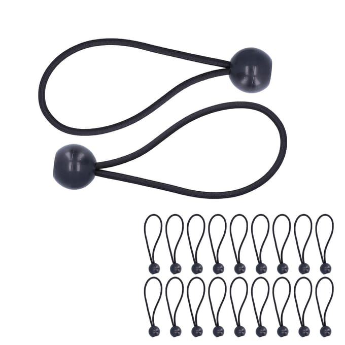 20 stuks Elastische Bal Bungee Koorden Heavy Duty Stretch Touw met Balbinders voor Luifels Zeilen black
