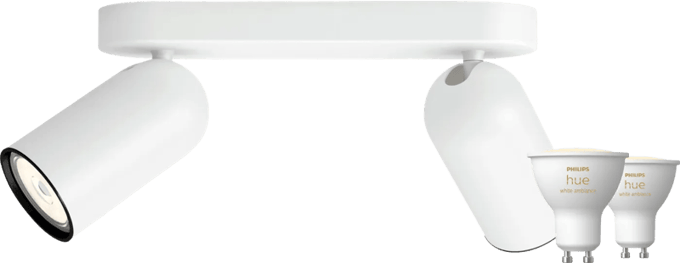 Philips Pongee opbouwspot - 2 spots - wit + Philips Hue White Ambiance GU10 (2x)
