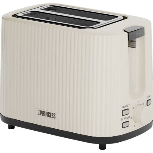 Princess Retro Broodrooster - Wave 142337 - Beige - Compact - 7 Instelbare standen - Uitneembare Kruimellade - 930 Watt
