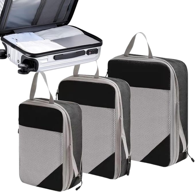 Compressie Packing Cubes - Reisorganizer Koffer - Efficiënt Inpakken - Waterdicht Ontwerp - 3 stuks - Zwart