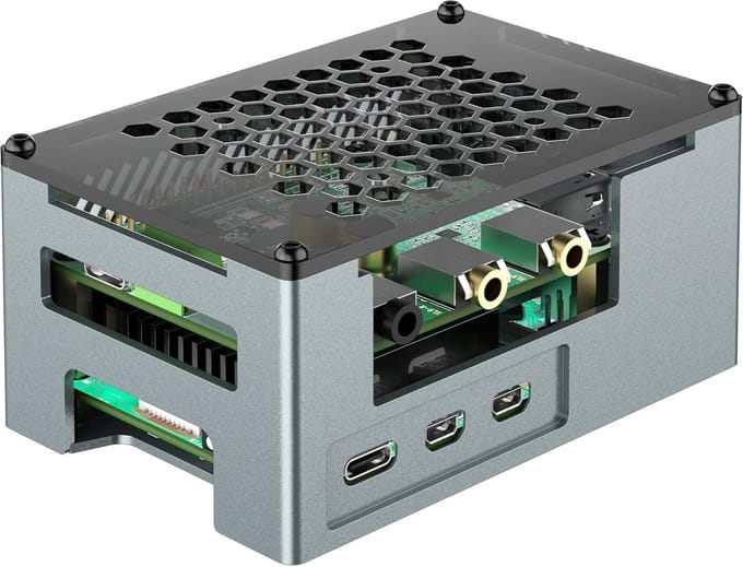 Aluminiumbehuizing voor Raspberry Pi 5 met PWM Ventilator en Koellichaam