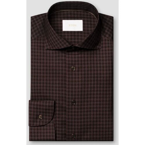 Eton Overhemd Multi Check Ultra-Soft Luxury Super 120s Merino Wool Donker Rood / male