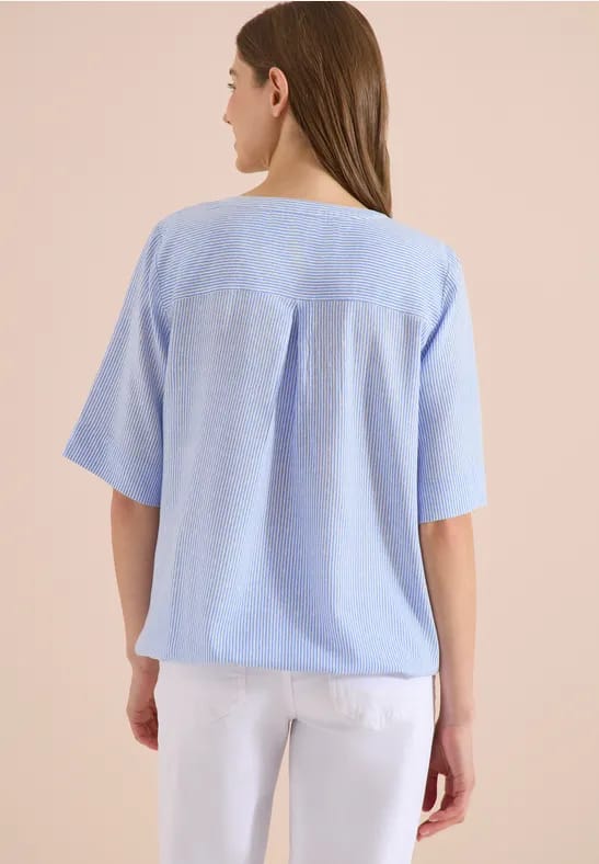 Blouse met korte mouwen, gespleten hals en strepen