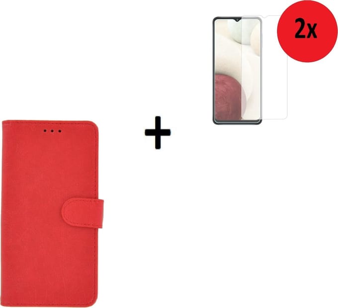 Samsung Galaxy A12 Hoesje - Samsung Galaxy A12 Screenprotector - Samsung A12 Hoes Wallet Bookcase Rood + 2x Screenprotector P