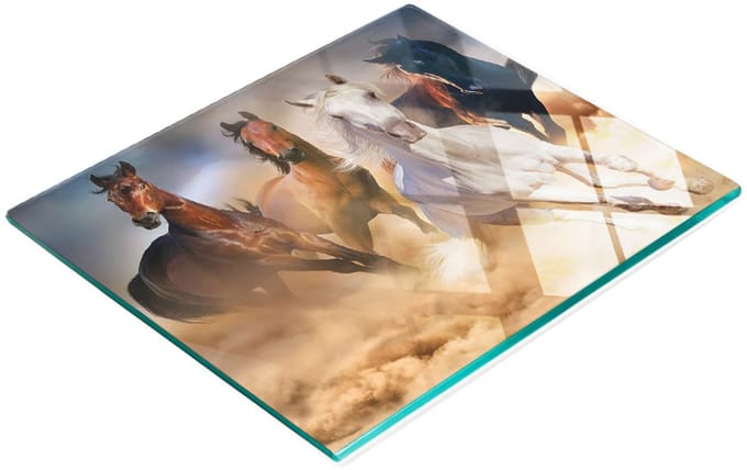 Serveerplank van gehard glas met paardenafbeeldingen, 60x52 cm