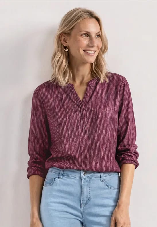 Shirt met 3/4-mouwen, split in de hals en print