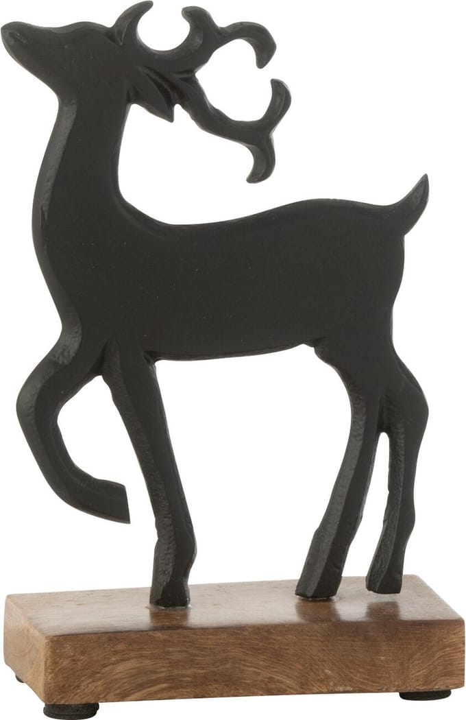J-Line figuur Rendier Op Voet - aluminium/hout - zwart - small