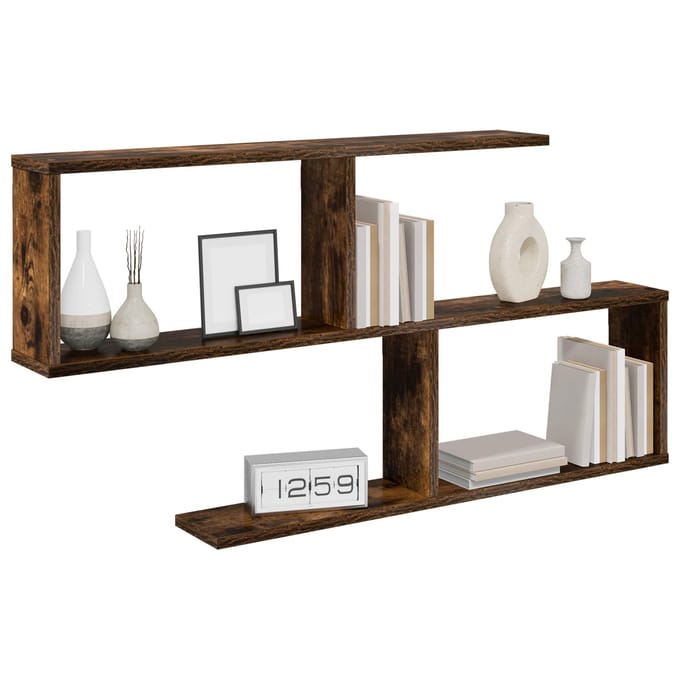vidaXL - Wandplank - Gerookt - eiken - 100 - x - 12 - x - 50,5 - cm - Bewerkt - hout