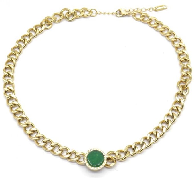 ketting - rvs - goud kleurig - groene steen - cadeau tip