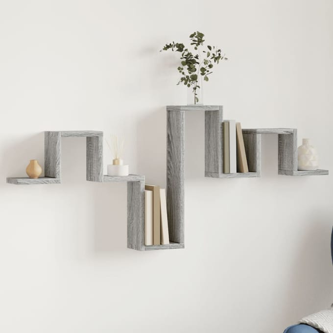 vidaXL - Wandschap - 104,5x10x43 - cm - bewerkt - hout - grijs - sonoma - eikenkleurig