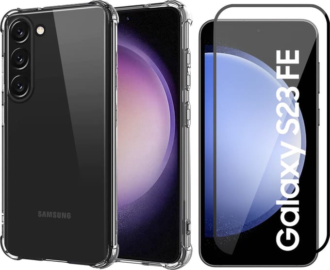 Hoesje geschikt voor Samsung Galaxy S23 FE - Screenprotector Volledig Dekkend Glas - Shockproof Transparant