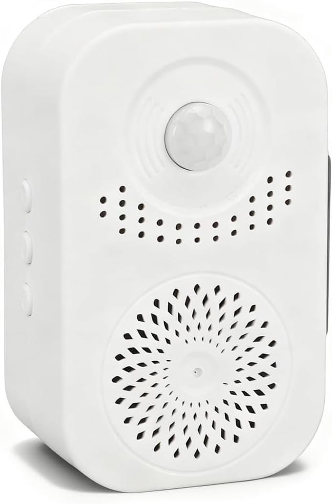Deurbel met sensor - Welkomstmelder - Gasten verwelkomen - Opneembare stem - 12 x 7 x 5 cm - Wit