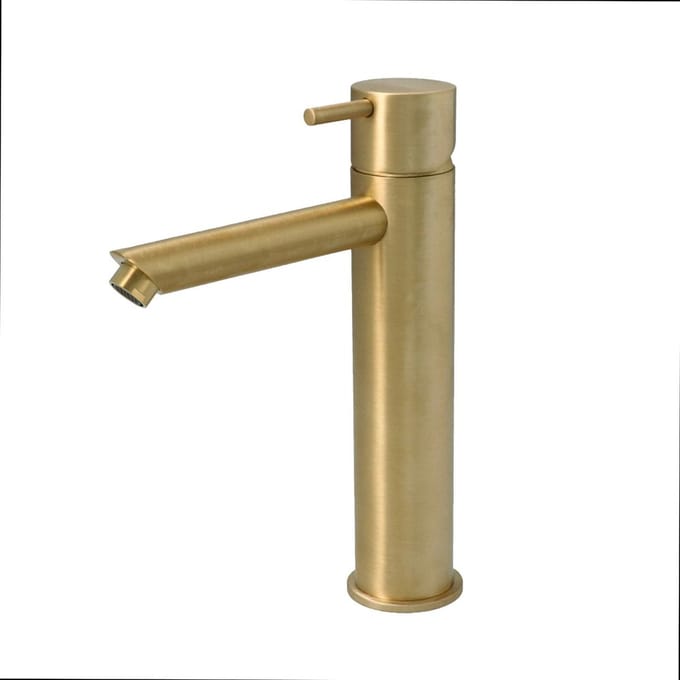 Hotbath Cobber - Wastafelmengkraan - zonder Waste - Laag - Geborsteld Messing PVD - Opbouw - Messing - V10