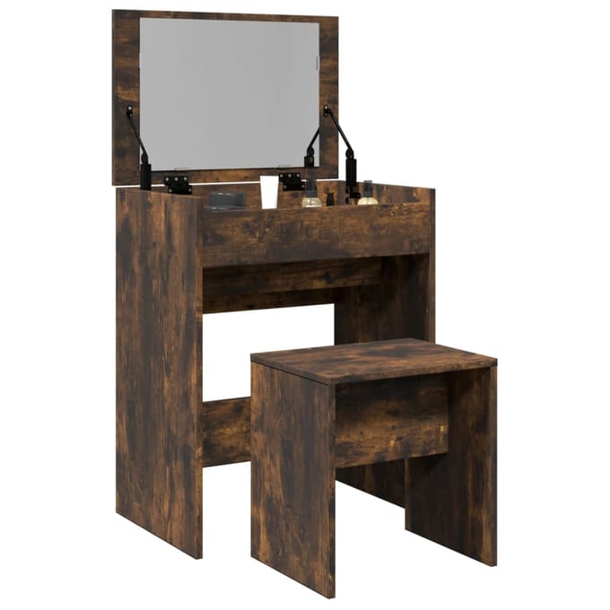 vidaXL - Kaptafel - met - krukje - 60x40x113,5 - cm - gerookt - eikenkleurig