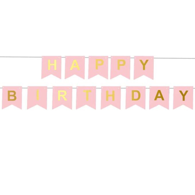 Happy Birthday Vlaggen (Roze)