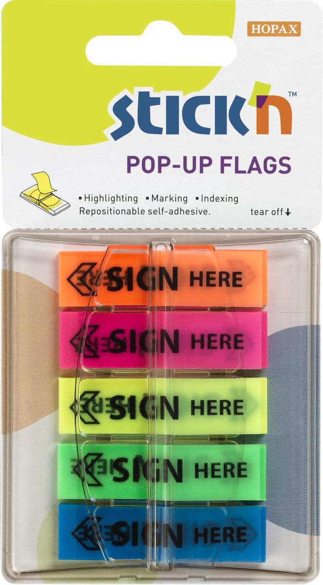 Stick'n Index Tabs - Handtekeningen Wijzer - In Houder - 45x12mm - 150 Bladwijzer Tabs
