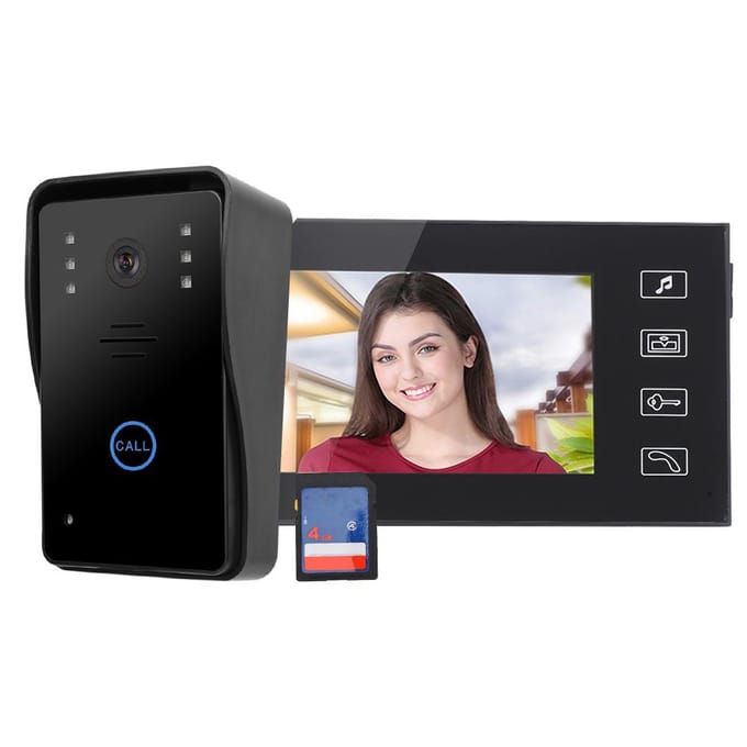 Caméra Vidéo Photo TFT 7 pouces Sonnette Interphone Système d'Accès Sécurité Domicile