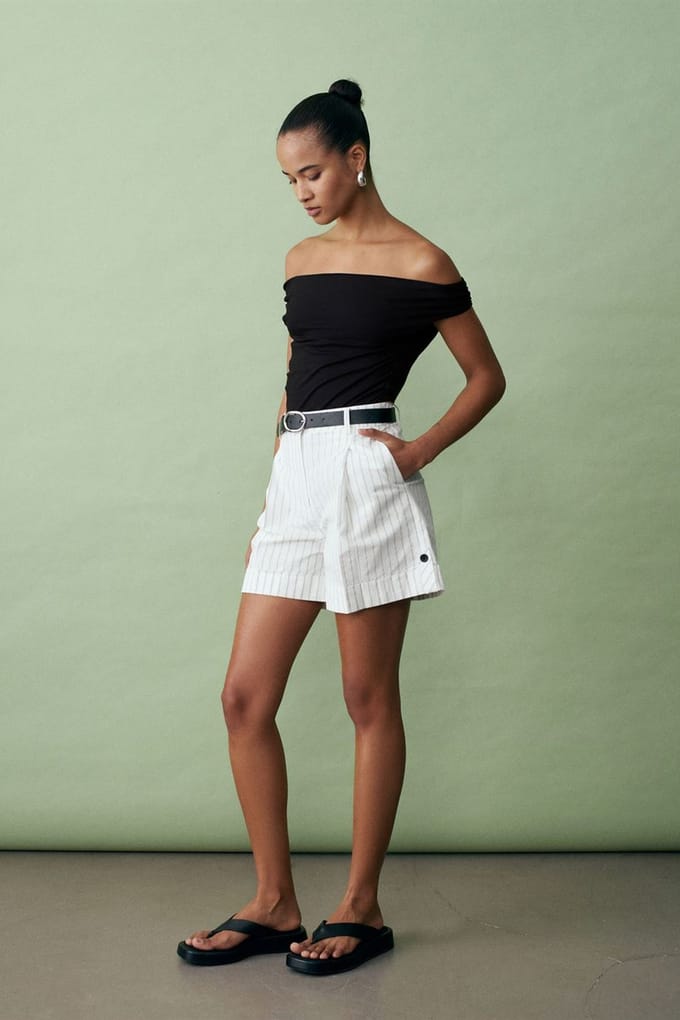 Hoge taille gestreepte broek met riem
