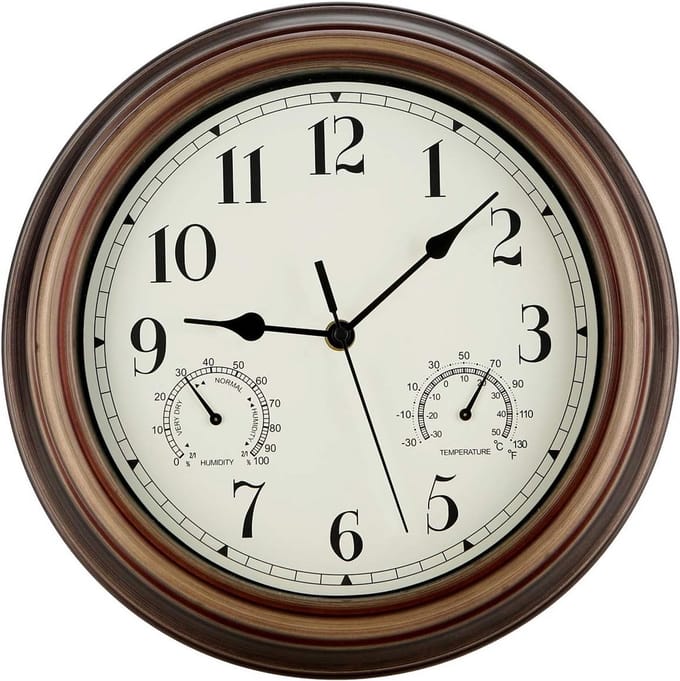 12 Inch Muurklok met Thermometer - Waterdichte Batterijklok