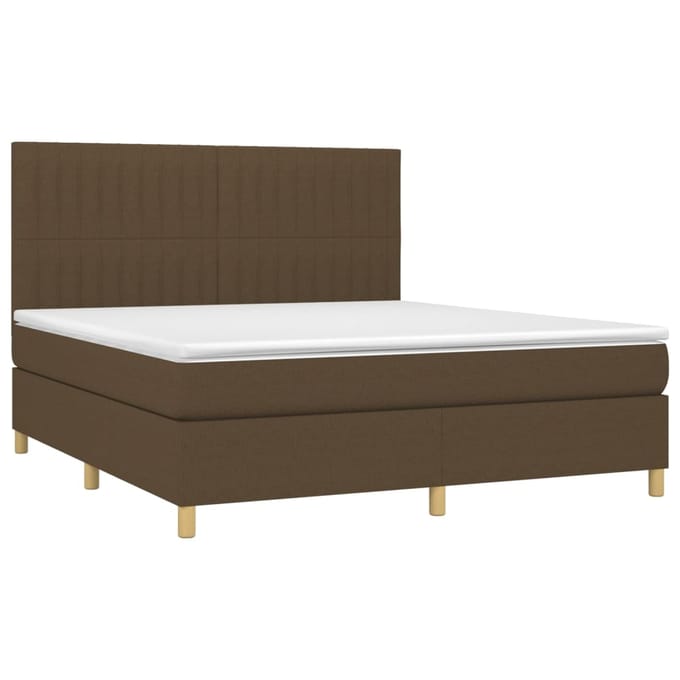 vidaXL - Boxspring - met - matras - en - LED - stof - donkerbruin - 180x200 - cm