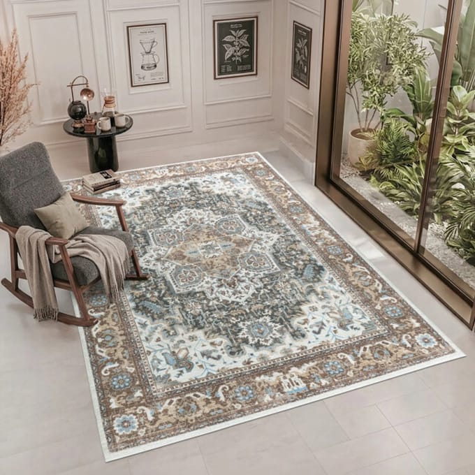 Muratap Vintage vloerkleed royal medallion terra wasbaar- 80x150 cm