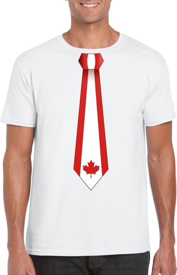 Wit t-shirt met Canadeese vlag stropdas heren - Canada supporter S