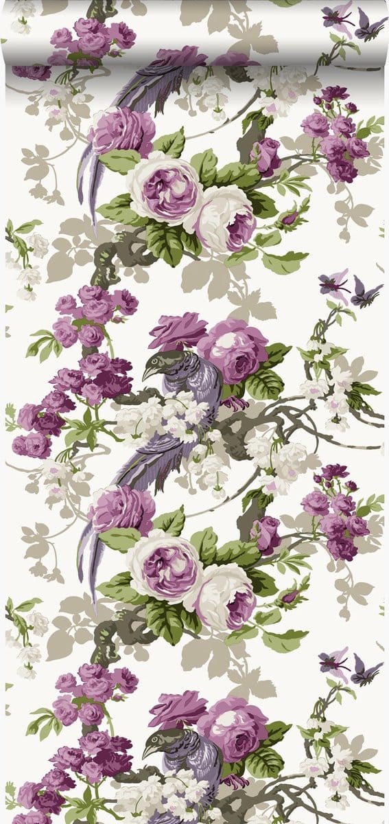 Origin Wallcoverings behang paradijsvogels paars - 53 cm x 10.05 m - 326152