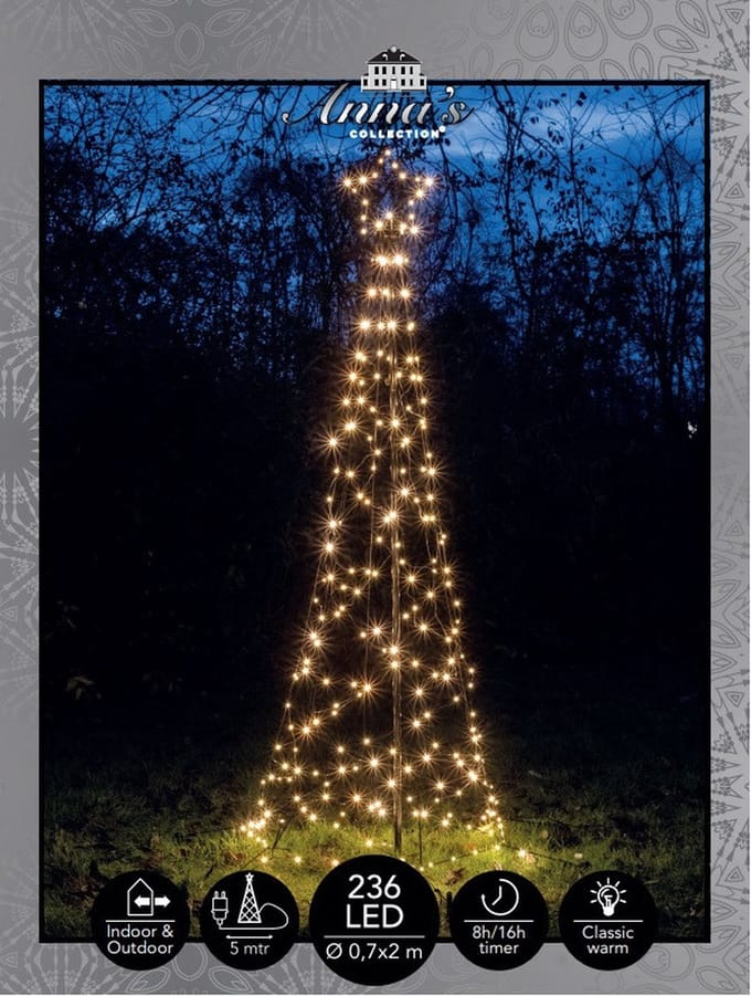 Anna's Collection Vlaggenmast kerstboom met ster - verlichting - 236 leds - 200 cm