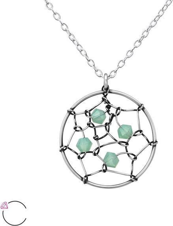 Amanto Ketting Elphi Green - 925 Zilver - Swarovski - ∅17mm - 45cm