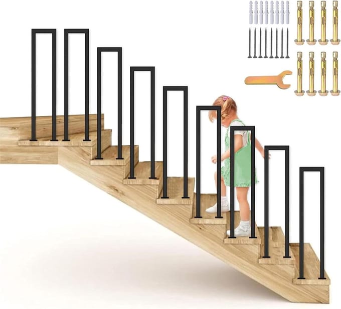 Trapleuning - Hekleuning Balkon - Veiligheid Ondersteuning - Geïntegreerd Lassen - 100 cm - Zwart