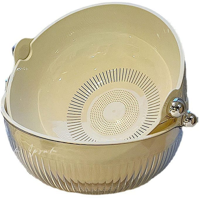 Vergiet Kom Dubbellaags Wassen Groente Kom Stapelbaar Inklapbaar Multifunctioneel Keuken Small beige