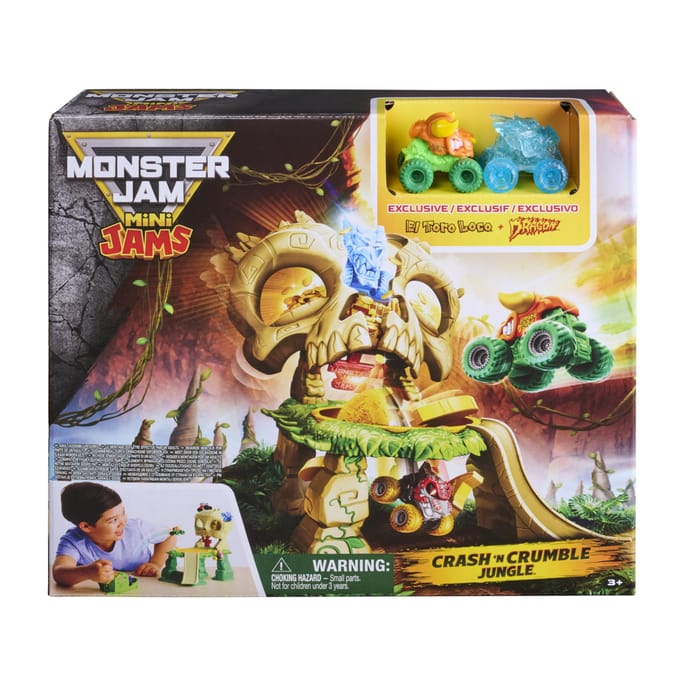 Spin Master monstertruck speelgoed Crash N Crumble Playset met mini trucks.