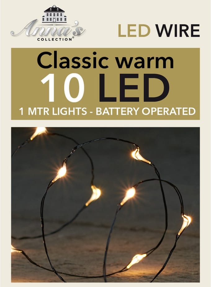 Anna Collection Draadverlichting - zwart - 10 led lampjes - warm wit - batterij - 100 cm