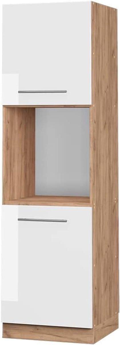 Open Keuken Inbouwkast 60 cm Hoogglans Wit en Eikenhout Optiek