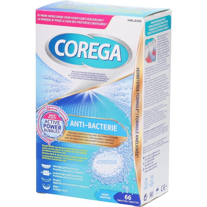 Corega Reinigingstabletten Anti-bacterie - 66 stuks