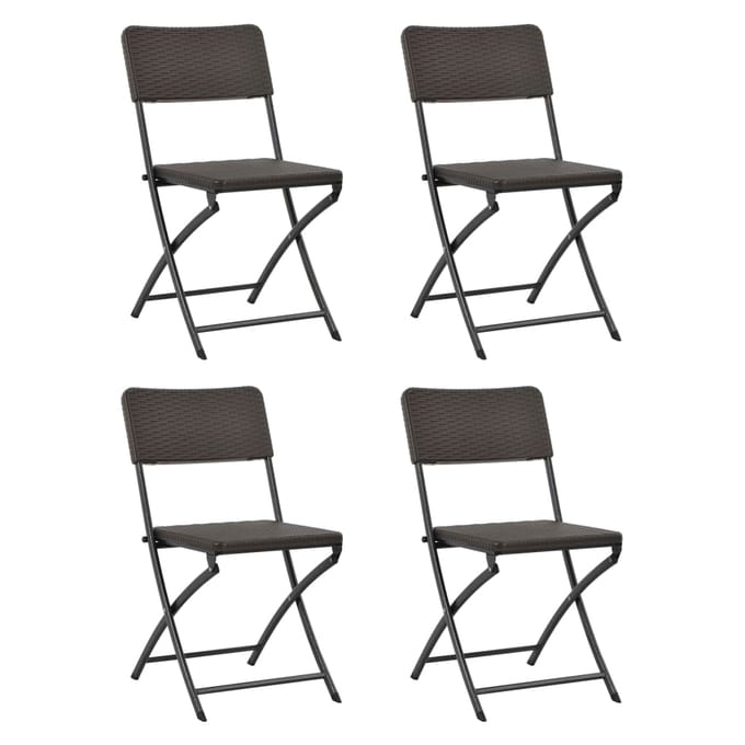 vidaXL - Opklapbare - stoelen, - 4 - stuks, - HDPE - en - staal, - bruin.