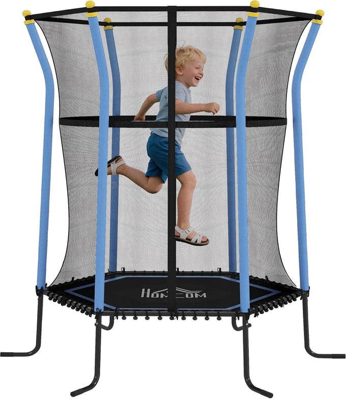 Kindertrampoline - Springkussen - Buiten spelen - Veiligheidsnet - Ø 163 m - Blauw
