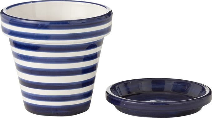 J-Line bloempot Granada Stripes Handmade + Painted - keramiek - blauw - small - Ø 21 cm